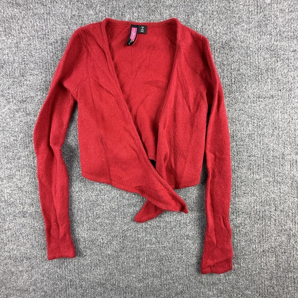 Say What? Cardigan Sweater Womens Small Red Wrap V Neck Lightweight Knit
